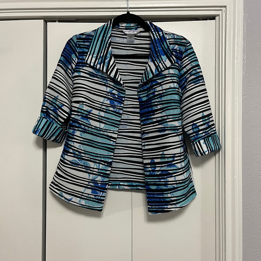 Allison Daley Petite Blazer Jacket Striped Floral 3/4 Sleeve Size 6P‎